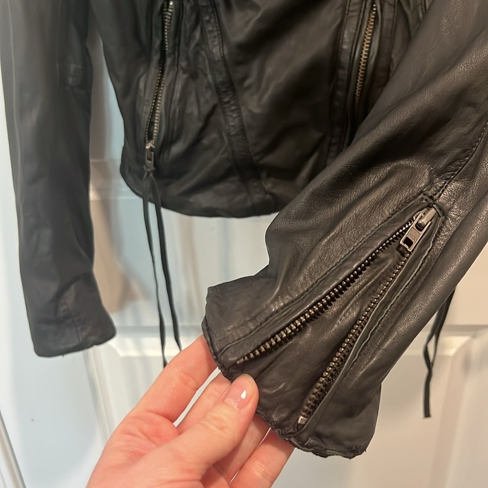 Muubaa Black Leather Biker Jacket US Size 8 - Picture 4 of 5